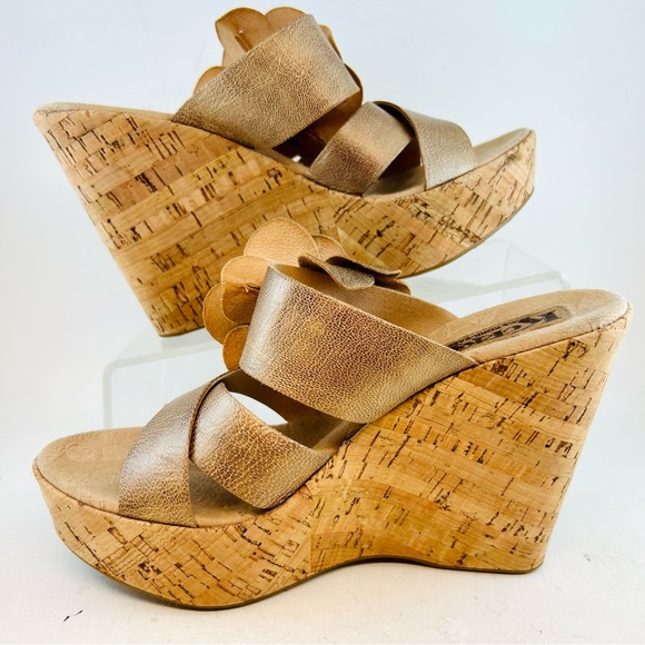 Korks Kork-Ease Metallic Rose Gold Leather Holly Platform Wedges, size 9 40.5 - Picture 5 of 13